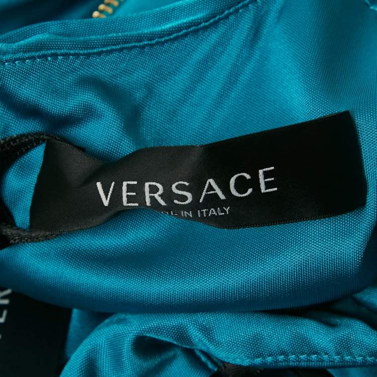 Pre Owned Versace Blue Jersey Ruched Bodycon L