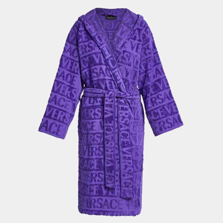 Pre Owned Versace All Over Purple Cotton Bathrobe