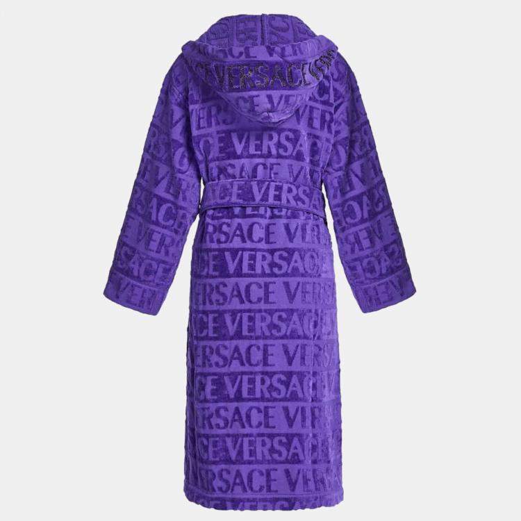 Pre Owned Versace All Over Purple Cotton Bathrobe