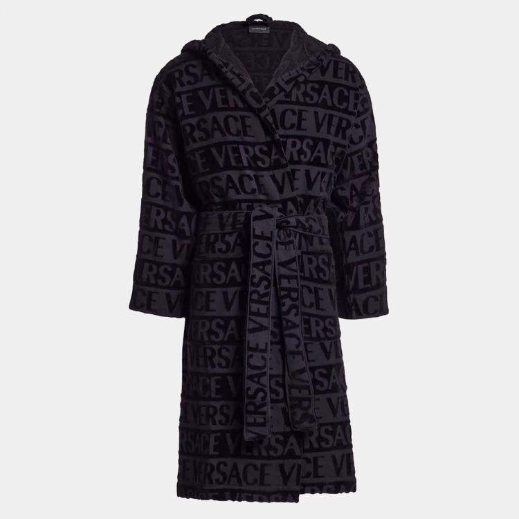 Pre Owned Versace All Over Black Cotton Bathrobe S