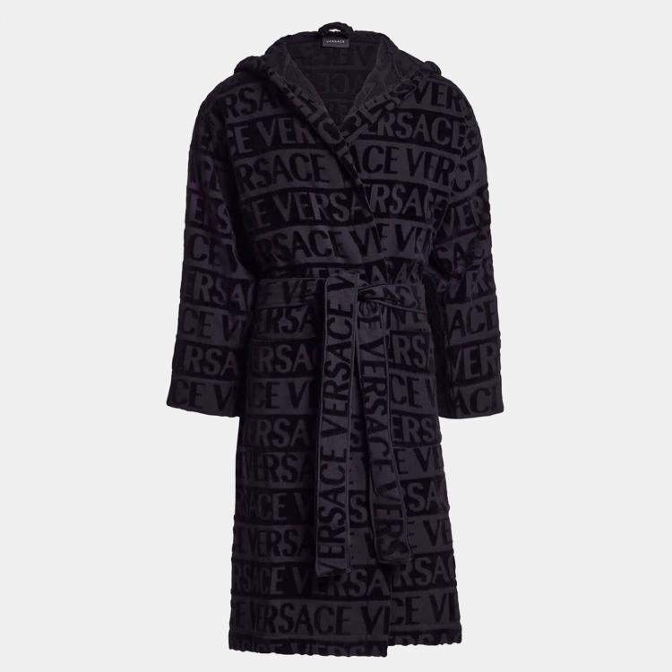 Pre Owned Versace All Over Black Cotton Bathrobe M