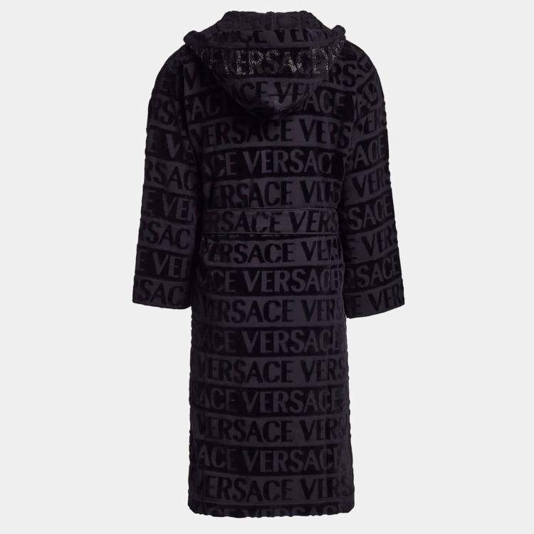 Pre Owned Versace All Over Black Cotton Bathrobe M