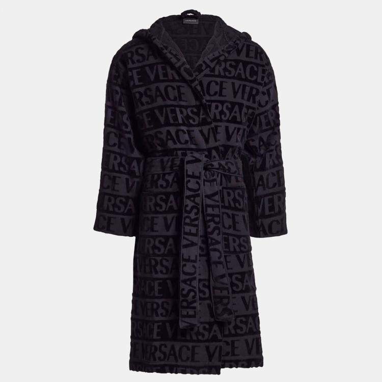 Pre Owned Versace All Over Black Cotton Bathrobe