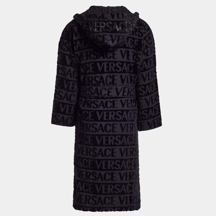 Pre Owned Versace All Over Black Cotton Bathrobe