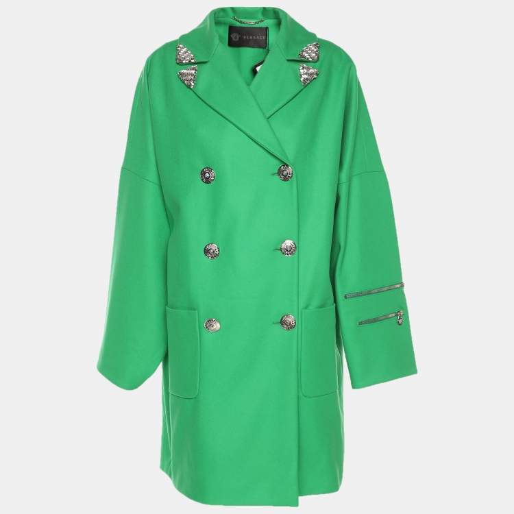 Pre Owned Versace Green Wool Blend Double Breasted Coat M