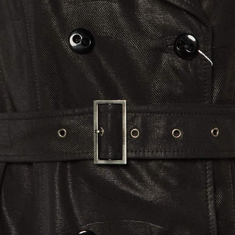 Pre Owned Versace Black Patterned Cotton Trench Coat S