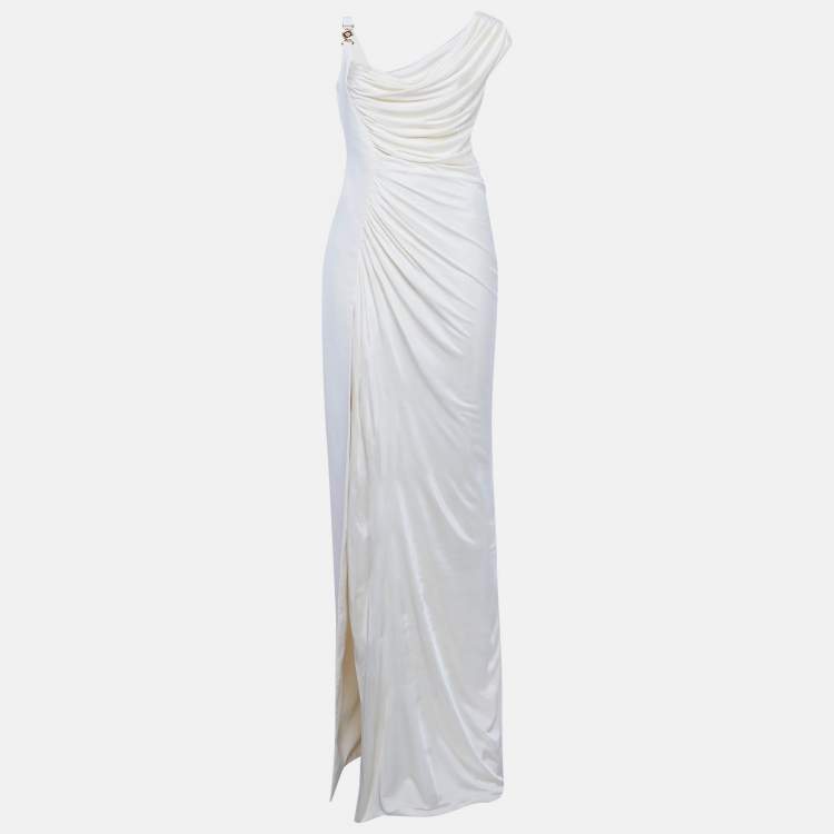 Pre Owned Versace Cream Jersey and Crepe Medusa 95 Draped Gown M