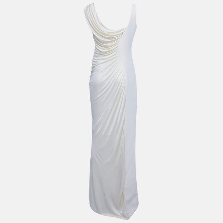 Pre Owned Versace Cream Jersey and Crepe Medusa 95 Draped Gown M