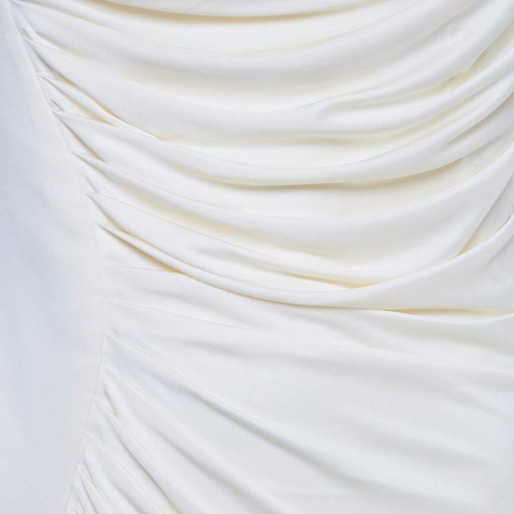 Pre Owned Versace Cream Jersey and Crepe Medusa 95 Draped Gown M