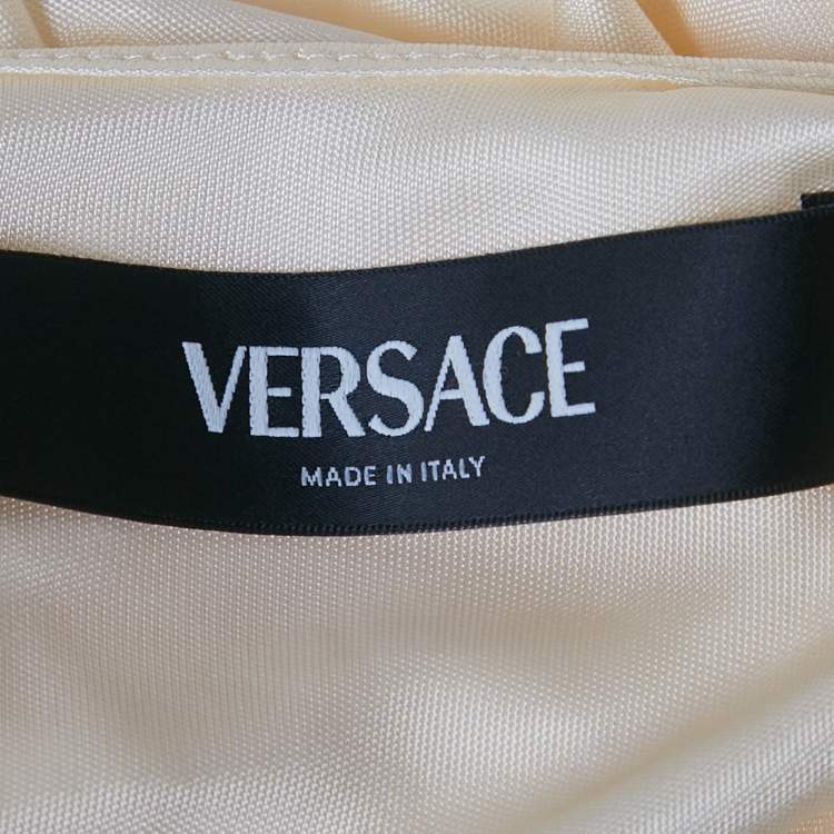 Pre Owned Versace Cream Jersey and Crepe Medusa 95 Draped Gown M