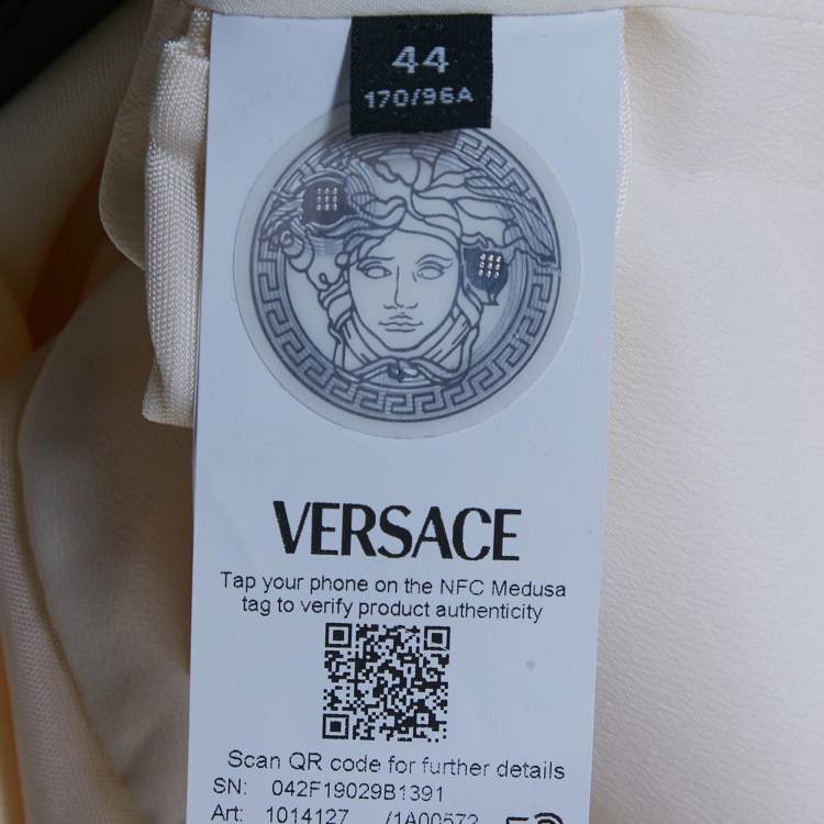 Pre Owned Versace Cream Jersey and Crepe Medusa 95 Draped Gown M