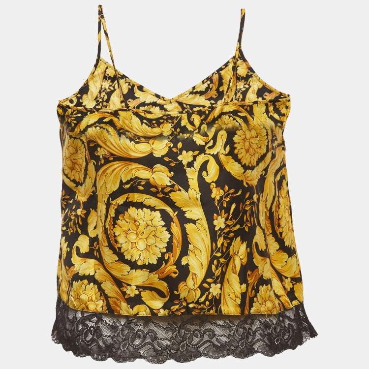 Pre Owned Versace Black/Yellow Barocco Print Silk Camisole S