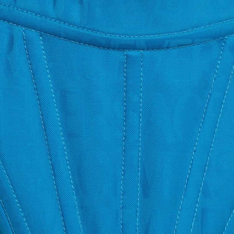 Pre Owned Versace Blue Logo Jacquard Medusa Corset Top M