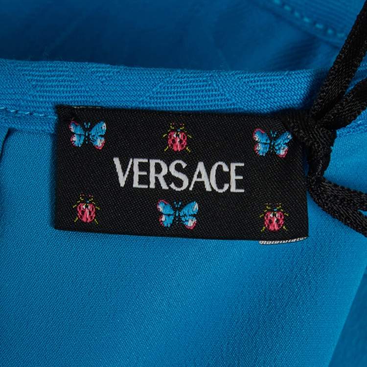 Pre Owned Versace Blue Logo Jacquard Medusa Corset Top M