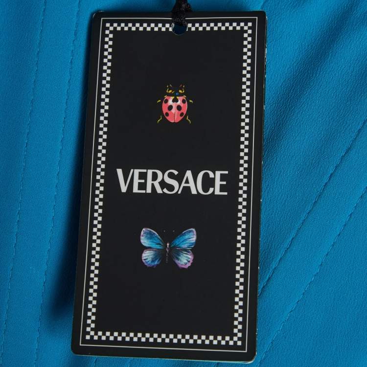 Pre Owned Versace Blue Logo Jacquard Medusa Corset Top M