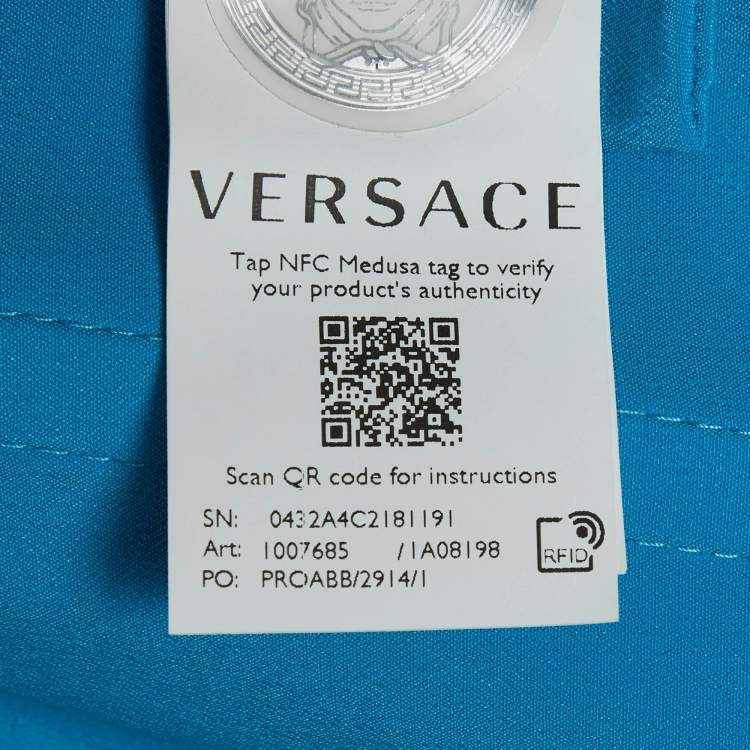 Pre Owned Versace Blue Logo Jacquard Medusa Corset Top M