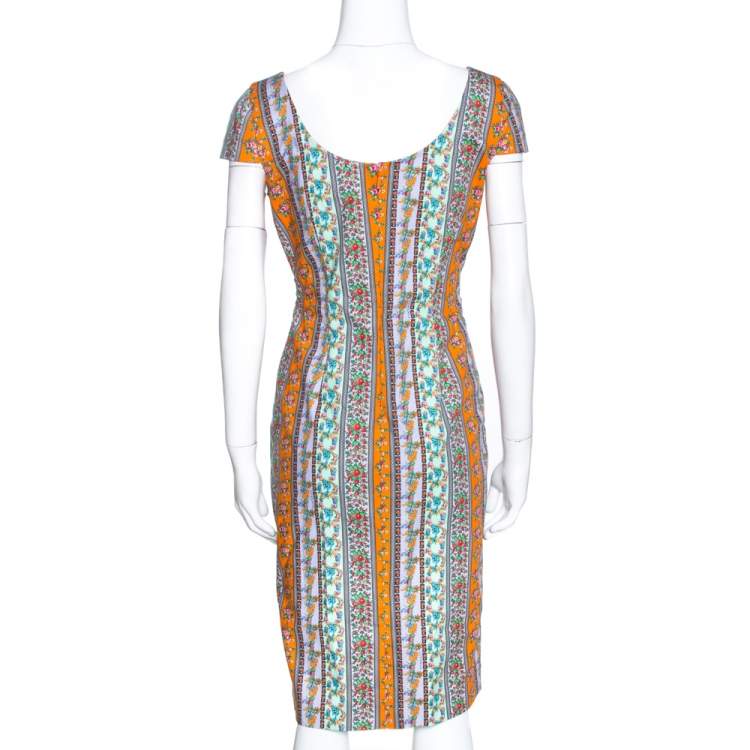 Pre Owned Versace Multicolor Floral Print Cotton Sheath Dress M