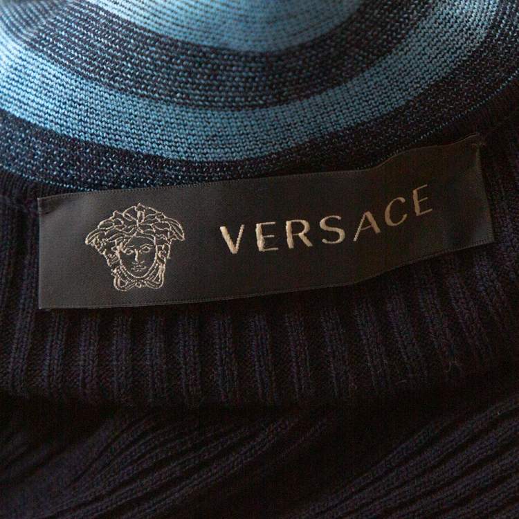 Pre Owned Versace Navy Blue Striped Wool Rib Knit Jumper S