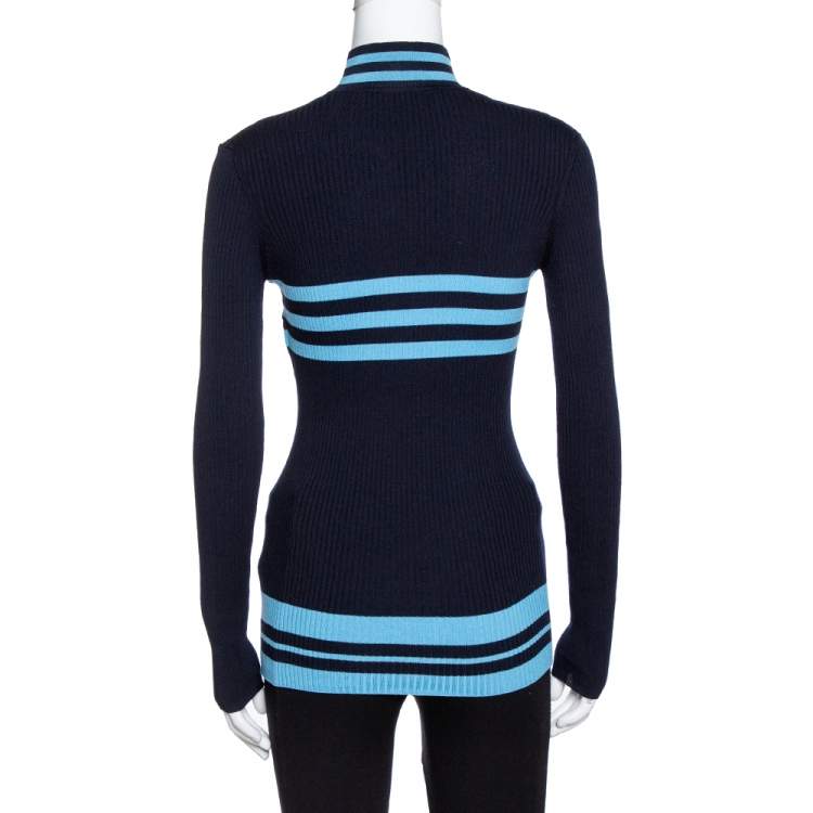 Pre Owned Versace Navy Blue Striped Wool Rib Knit Jumper S