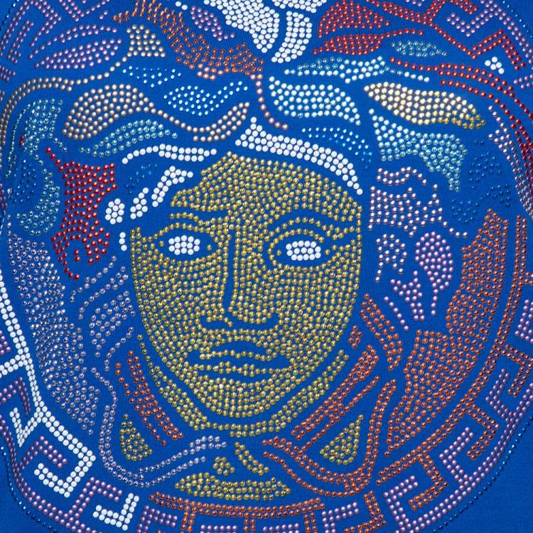 مملوكة مسبقًا Versace Blue Jersey Medusa Icon Studded T-Shirt L