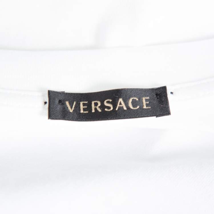 Pre Owned Versace White Medusa Signature Printed Cotton Crewneck T-Shirt M