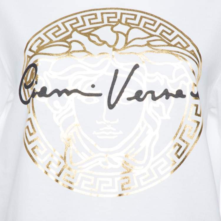 Pre Owned Versace White Medusa Signature Printed Cotton Crewneck T-Shirt M