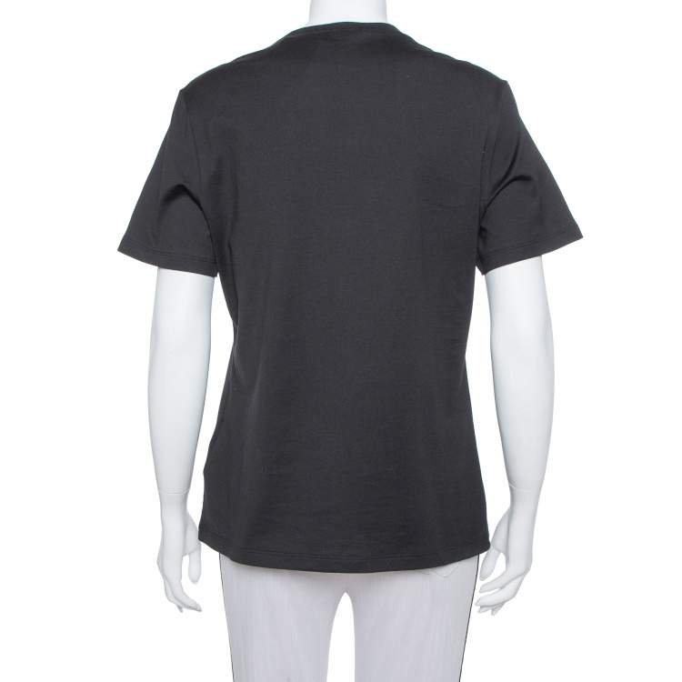 Pre Owned Versace Black Crystal GV Signature Embellished Cotton Crewneck T-Shirt M