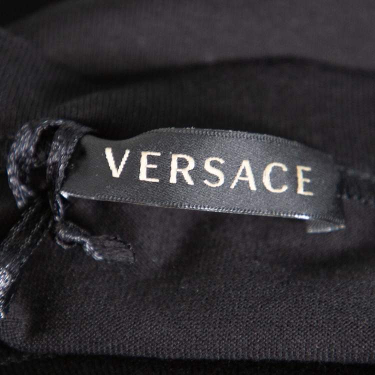 Pre Owned Versace Black Crystal GV Signature Embellished Cotton Crewneck T-Shirt M