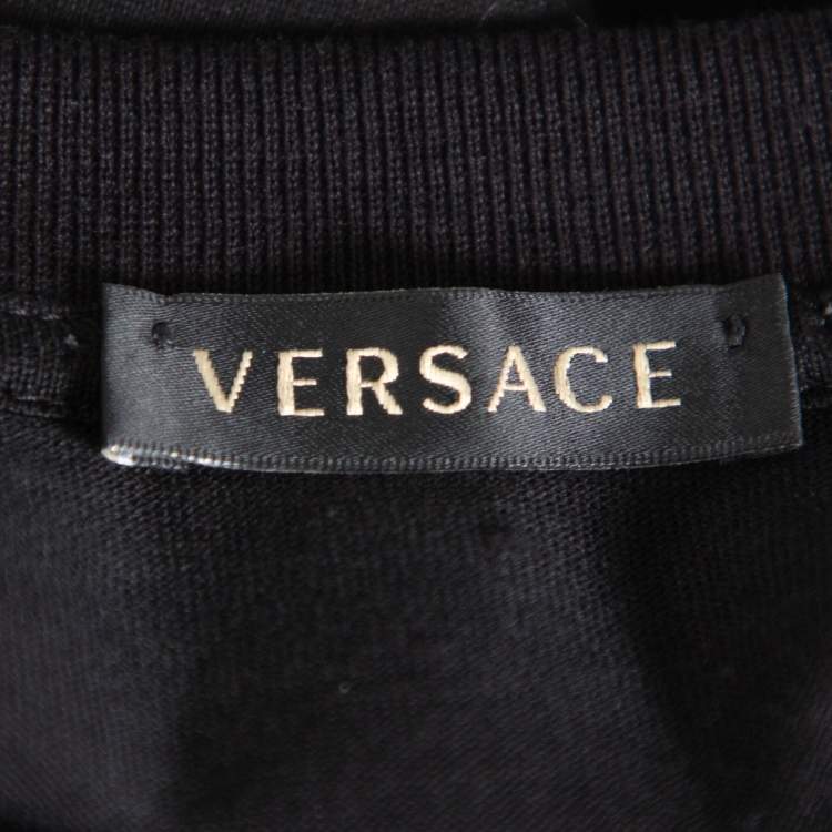 Pre Owned Versace Black Rhinestone Embellished Cotton Crewneck T-Shirt S