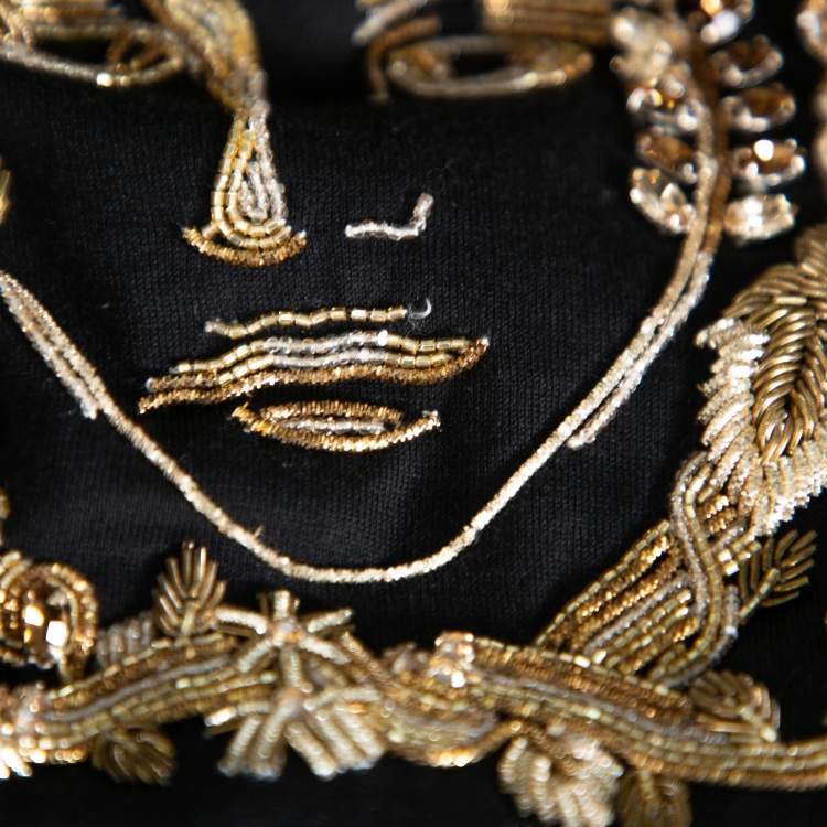 Pre Owned Versace Black Rhinestone Embellished Cotton Crewneck T-Shirt S