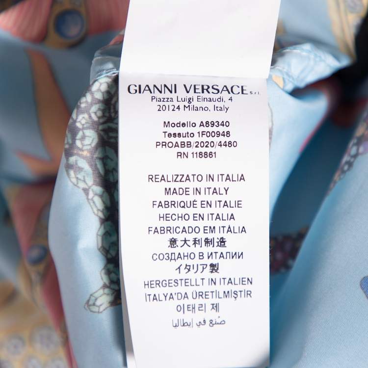 Pre Owned Versace Blue Starfish Printed Synthetic Zip Front Hooded Jacket L