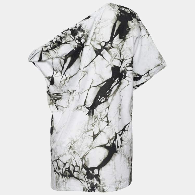 Pre Owned Versace Monochrome Tie-Dye Print Jersey Asymmetric T-Shirt L