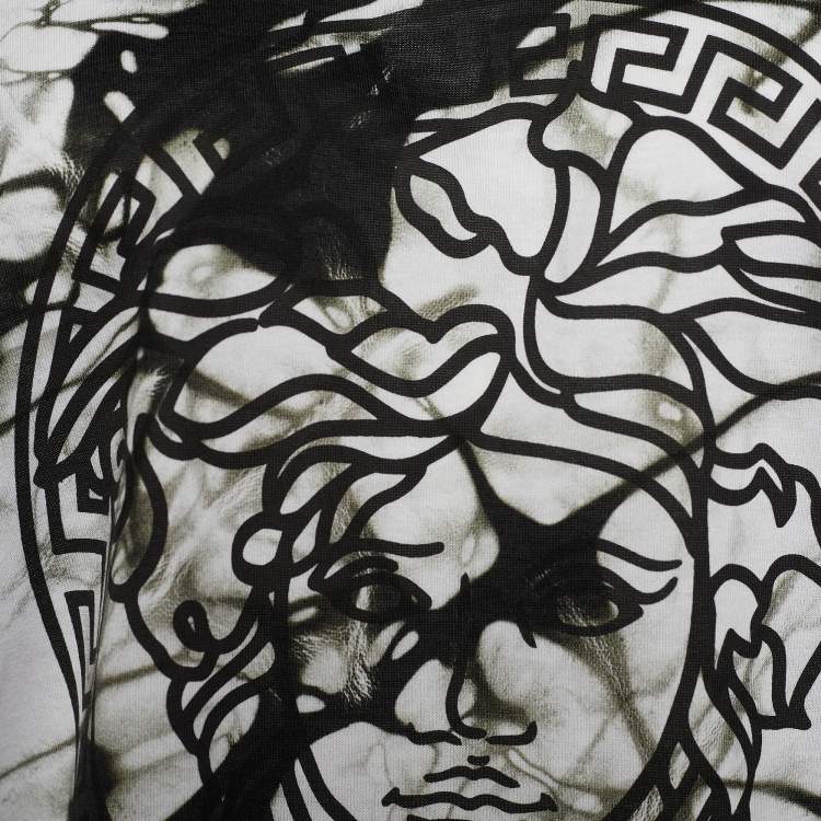 Pre Owned Versace Monochrome Tie-Dye Print Jersey Asymmetric T-Shirt L