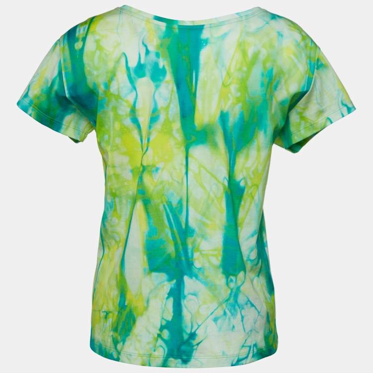 Pre Owned Versace Green Jersey Tie-Dye Medusa Print T-Shirt M