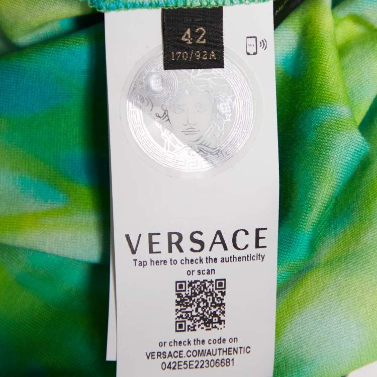 Pre Owned Versace Green Jersey Tie-Dye Medusa Print T-Shirt M