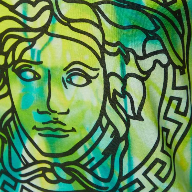 Pre Owned Versace Green Jersey Tie-Dye Medusa Print T-Shirt M