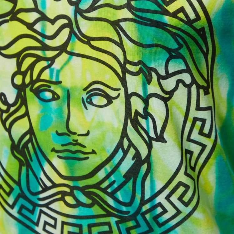 Pre Owned Versace Green Tie Dye Medusa Print Cotton Crew Neck T-Shirt L