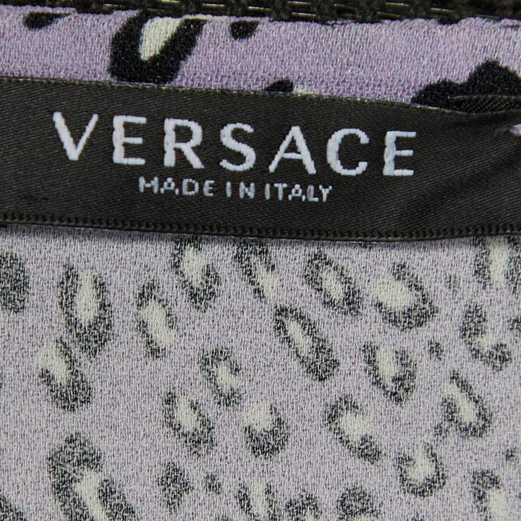 Pre Owned Versace Purple Leopard Print Crepe Crop Top S