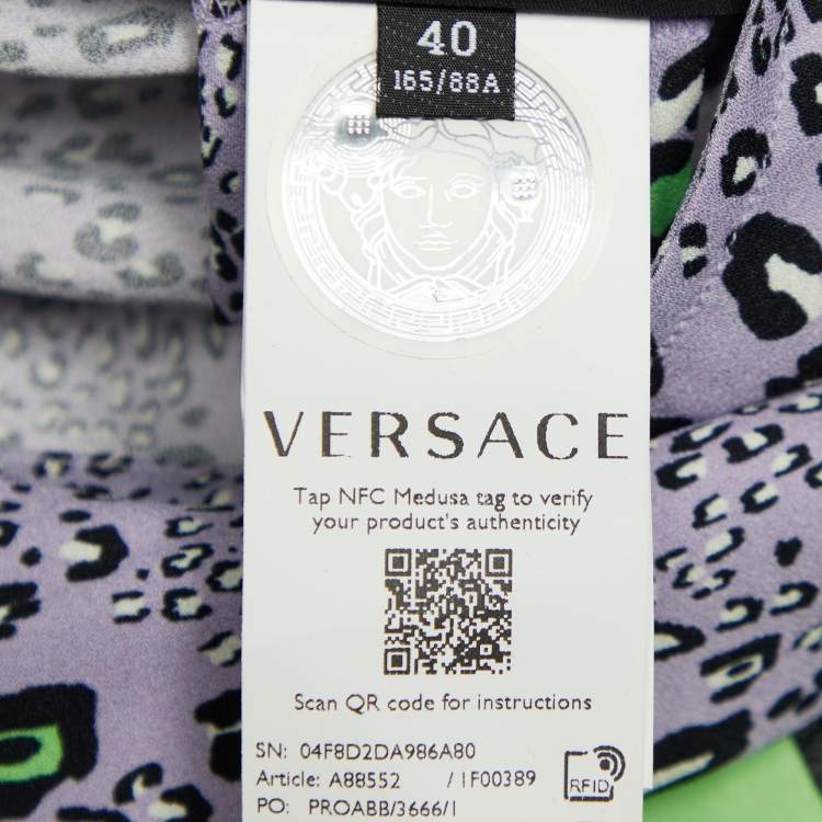Pre Owned Versace Purple Leopard Print Crepe Crop Top S