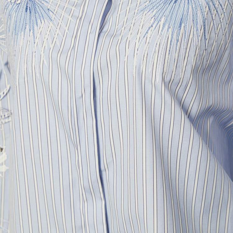 Pre Owned Versace Blue Striped Cotton Floral Applique Button Front Shirt M