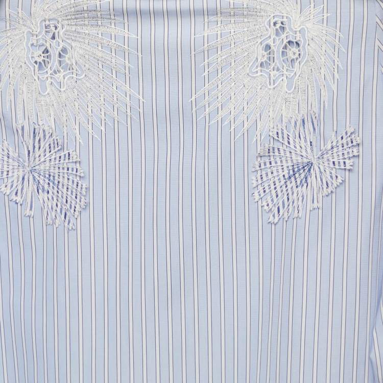 Pre Owned Versace Blue Striped Cotton Floral Applique Button Front Shirt M