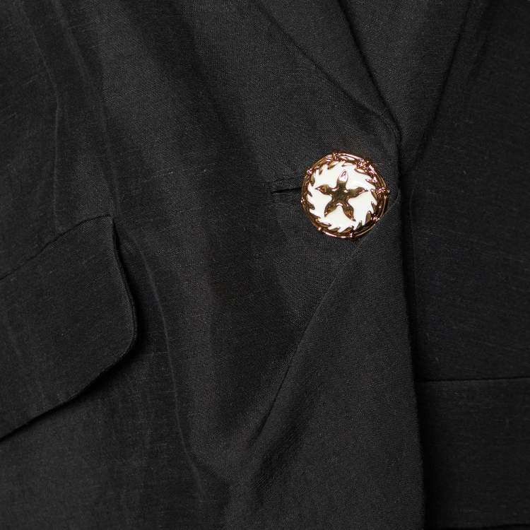 Pre Owned Versace Black Linen Blend Single Buttoned Blazer M