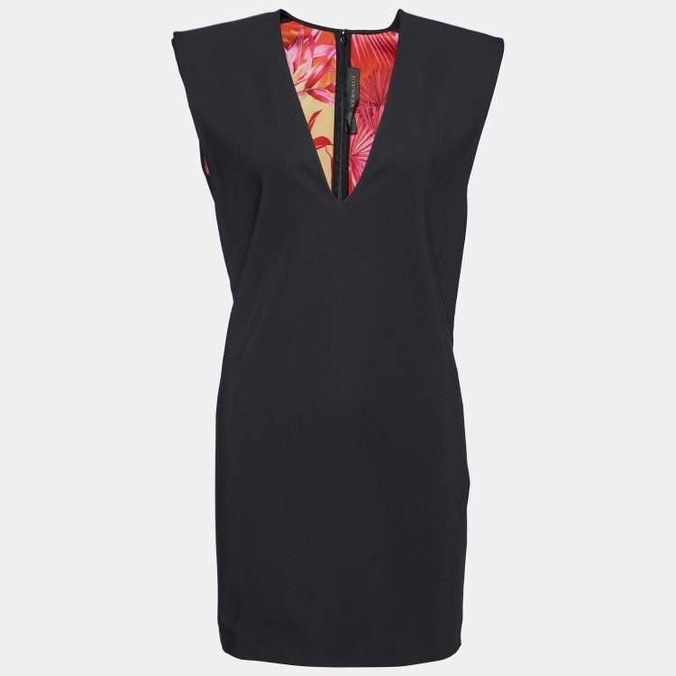 Pre Owned Versace Black Crepe Power Shoulder Mini Dress L