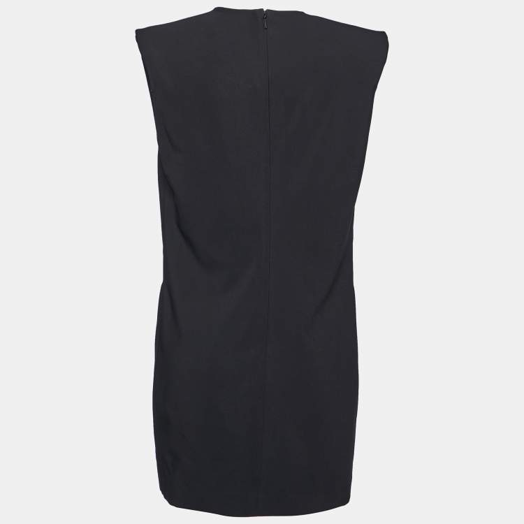 Pre Owned Versace Black Crepe Power Shoulder Mini Dress L