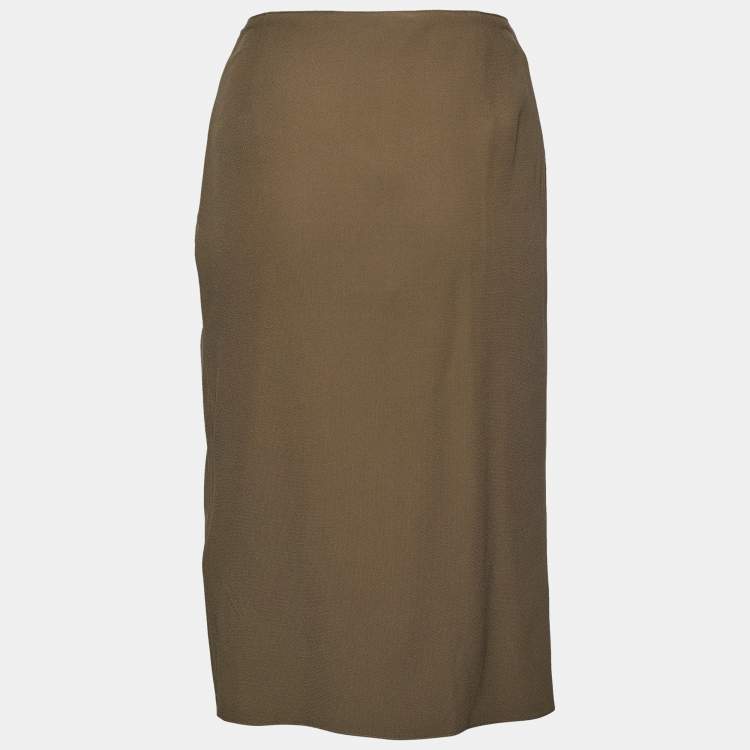 Pre Owned Versace Moss Green Crepe Draped Knee-Length Skirt L