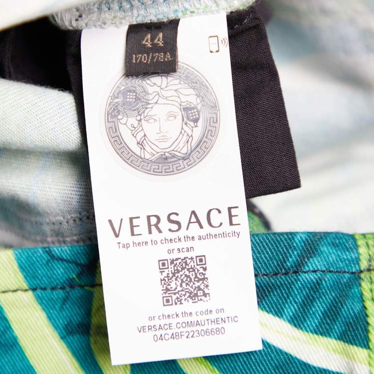 Pre Owned Versace Green Jungle Print Denim Mini Skirt M