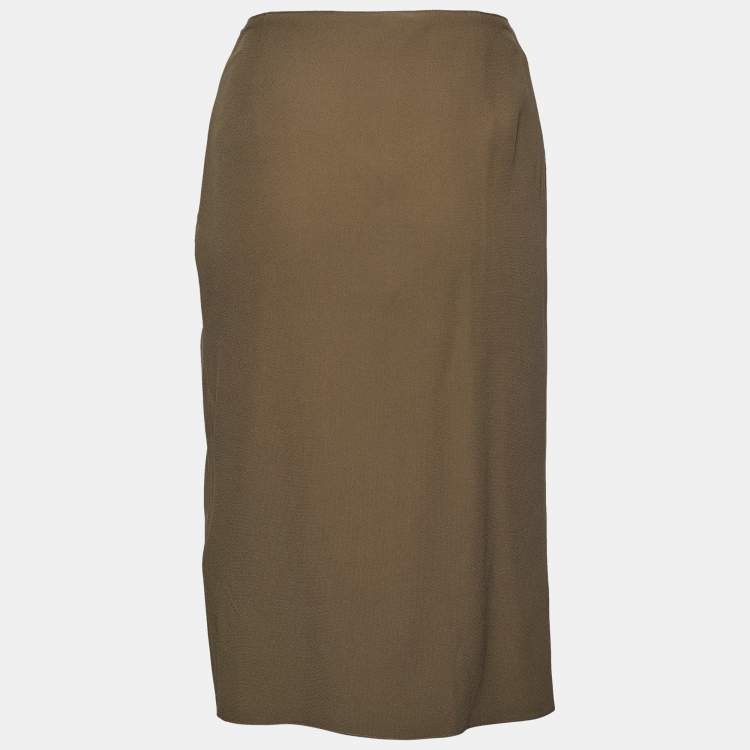 Pre Owned Versace Moss Green Crepe Draped Knee-Length Skirt M