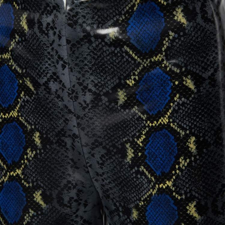 Pre Owned Versace Grey Snakeskin Print Coated Knit Leggings M
