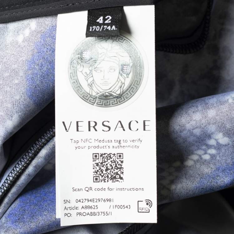 Pre Owned Versace Grey Snakeskin Print Coated Knit Leggings M