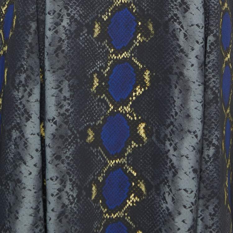 Pre Owned Versace Grey Snake Print Crepe Flared Mini Dress L